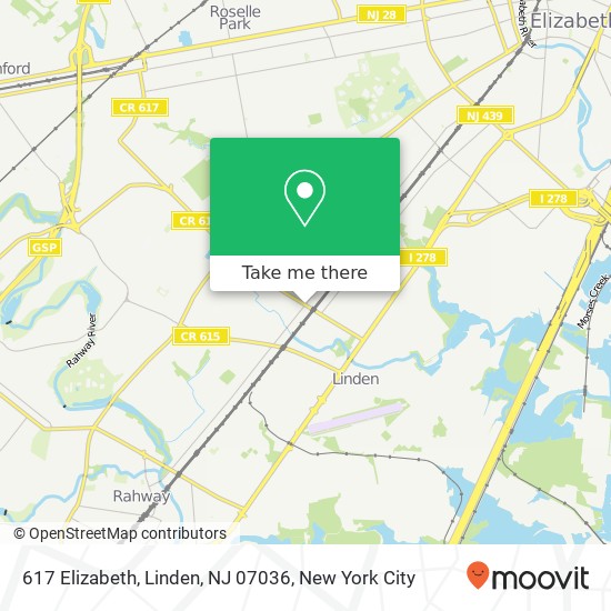 Mapa de 617 Elizabeth, Linden, NJ 07036