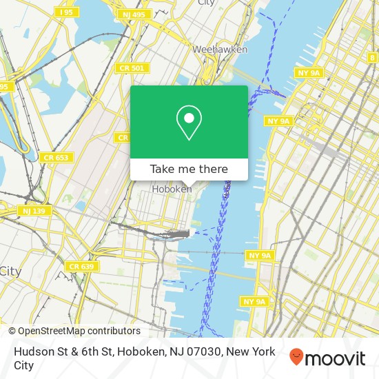 Mapa de Hudson St & 6th St, Hoboken, NJ 07030