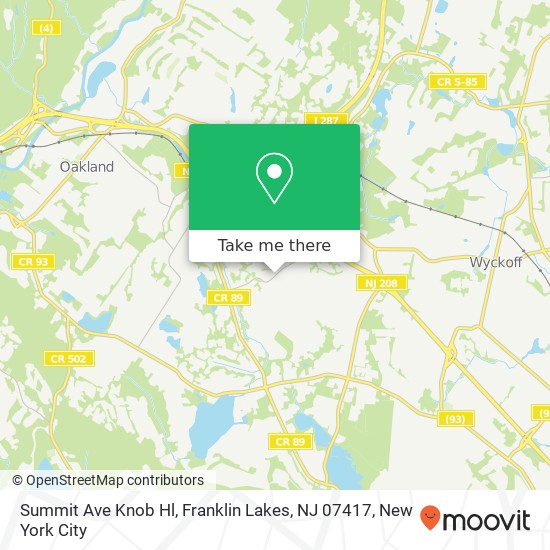 Mapa de Summit Ave Knob Hl, Franklin Lakes, NJ 07417