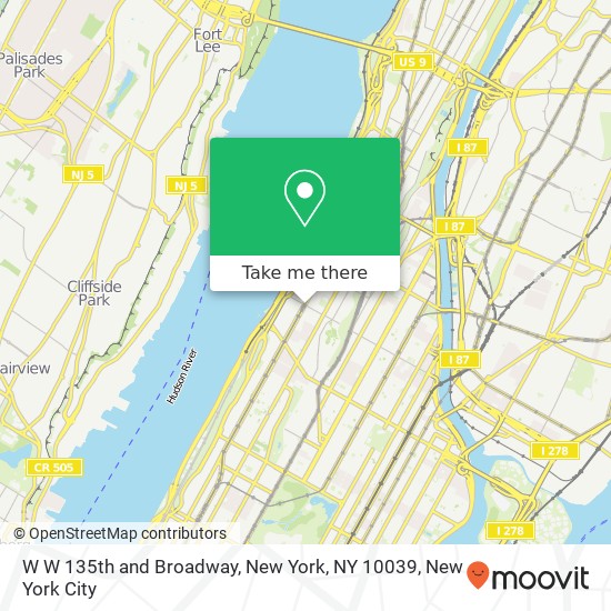 Mapa de W W 135th and Broadway, New York, NY 10039