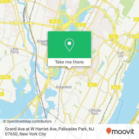 Mapa de Grand Ave at W Harriet Ave, Palisades Park, NJ 07650