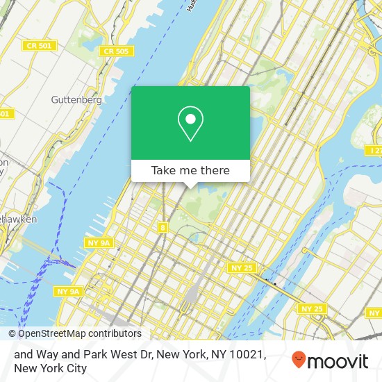 and Way and Park West Dr, New York, NY 10021 map