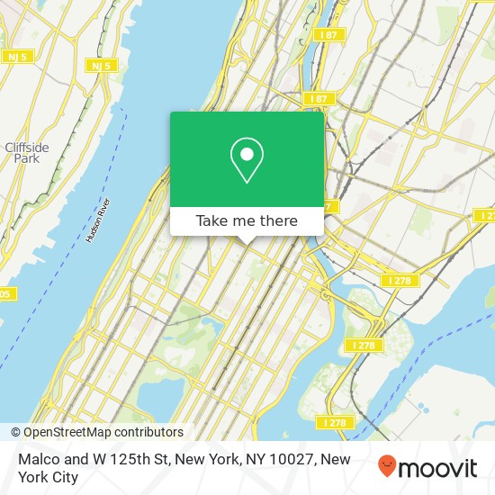 Malco and W 125th St, New York, NY 10027 map