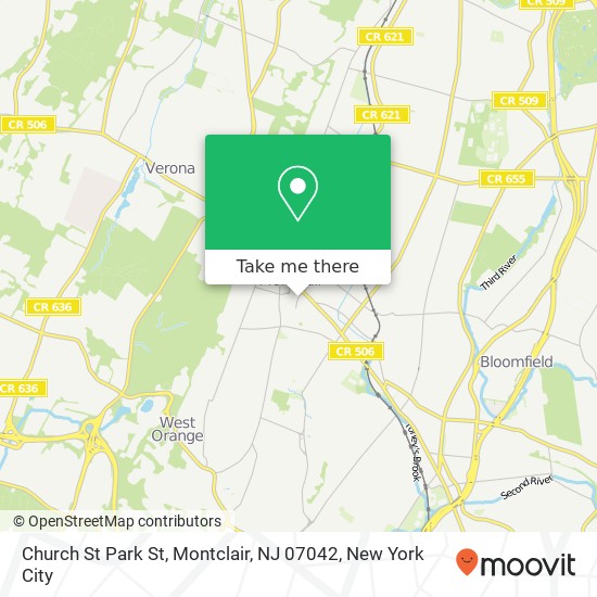 Mapa de Church St Park St, Montclair, NJ 07042