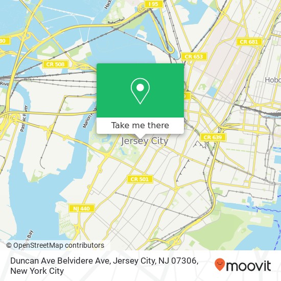 Mapa de Duncan Ave Belvidere Ave, Jersey City, NJ 07306