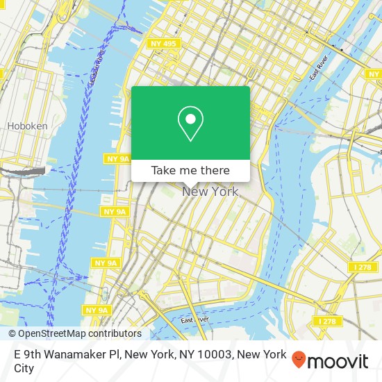 Mapa de E 9th Wanamaker Pl, New York, NY 10003