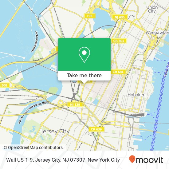 Mapa de Wall US-1-9, Jersey City, NJ 07307