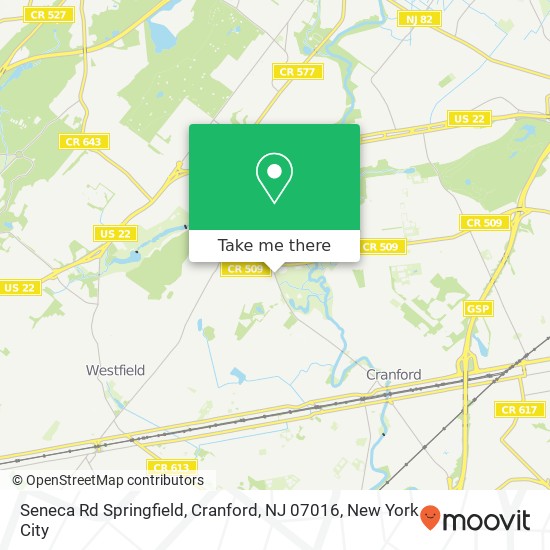 Mapa de Seneca Rd Springfield, Cranford, NJ 07016