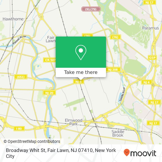 Mapa de Broadway Whit St, Fair Lawn, NJ 07410