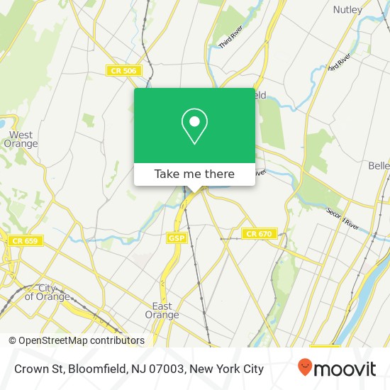 Mapa de Crown St, Bloomfield, NJ 07003
