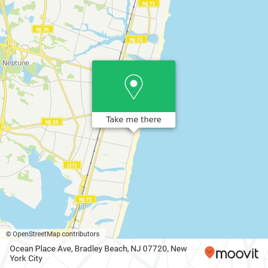 Mapa de Ocean Place Ave, Bradley Beach, NJ 07720