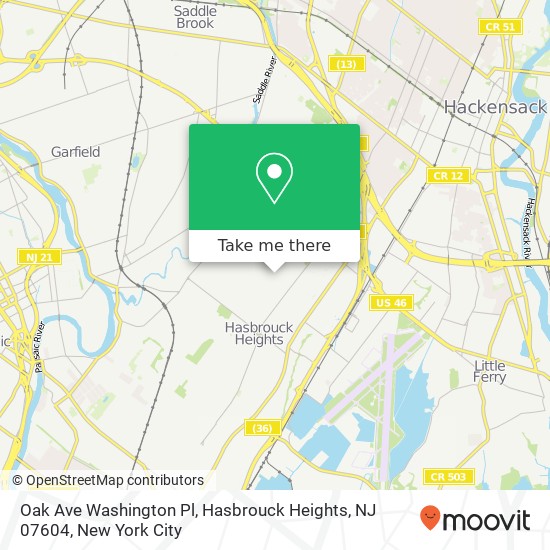 Mapa de Oak Ave Washington Pl, Hasbrouck Heights, NJ 07604