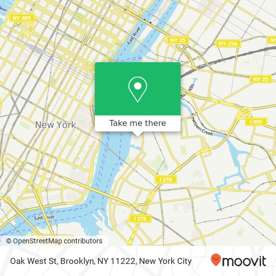Mapa de Oak West St, Brooklyn, NY 11222