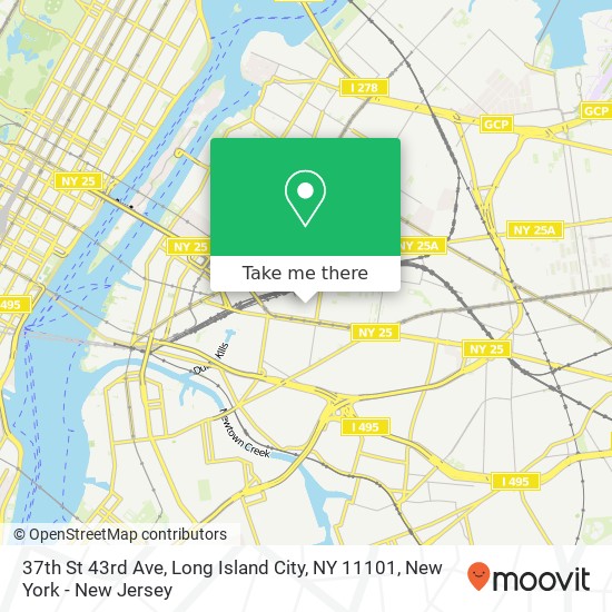 Mapa de 37th St 43rd Ave, Long Island City, NY 11101