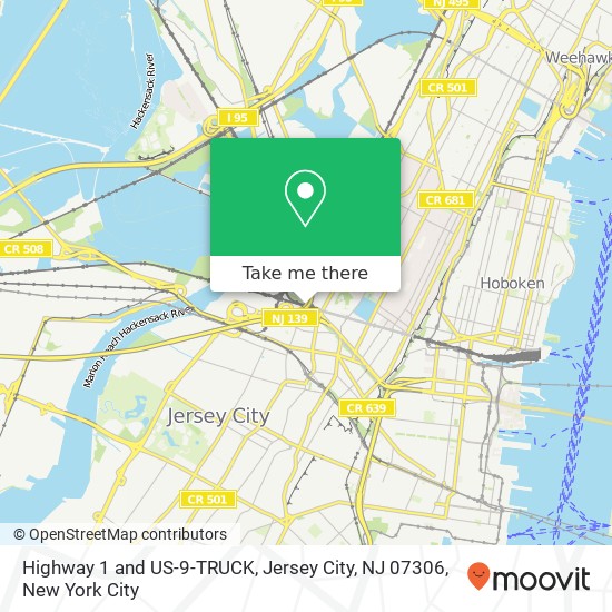 Mapa de Highway 1 and US-9-TRUCK, Jersey City, NJ 07306