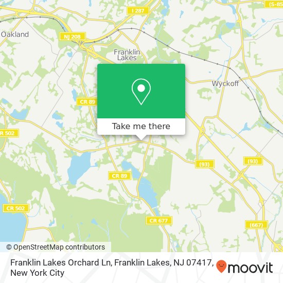Mapa de Franklin Lakes Orchard Ln, Franklin Lakes, NJ 07417
