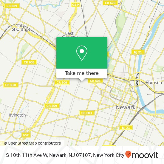 Mapa de S 10th 11th Ave W, Newark, NJ 07107