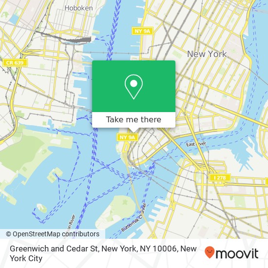 Mapa de Greenwich and Cedar St, New York, NY 10006
