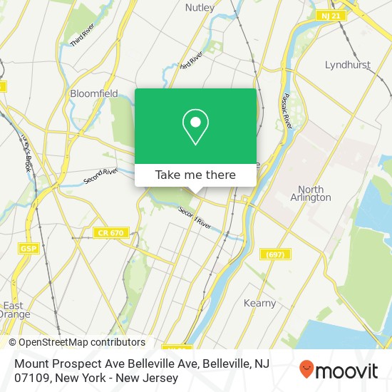 Mapa de Mount Prospect Ave Belleville Ave, Belleville, NJ 07109