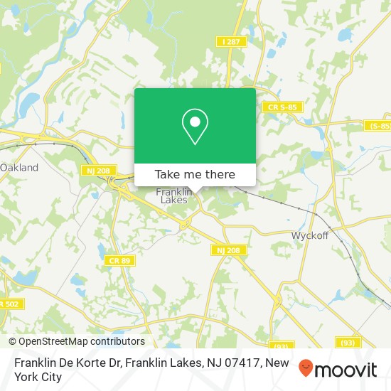 Mapa de Franklin De Korte Dr, Franklin Lakes, NJ 07417