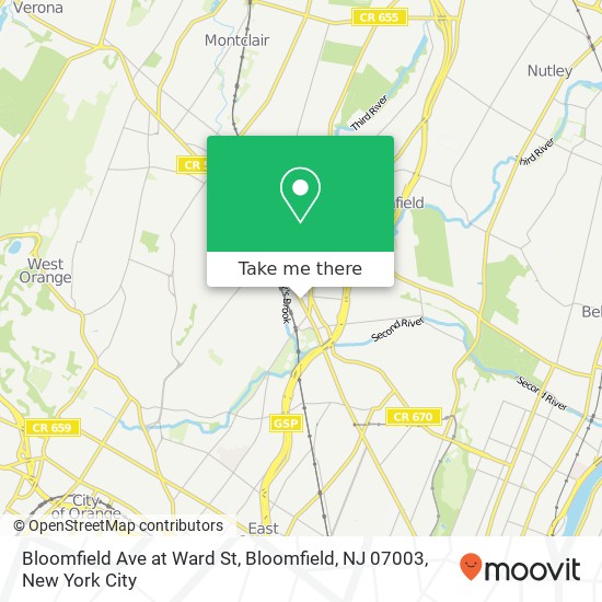 Mapa de Bloomfield Ave at Ward St, Bloomfield, NJ 07003