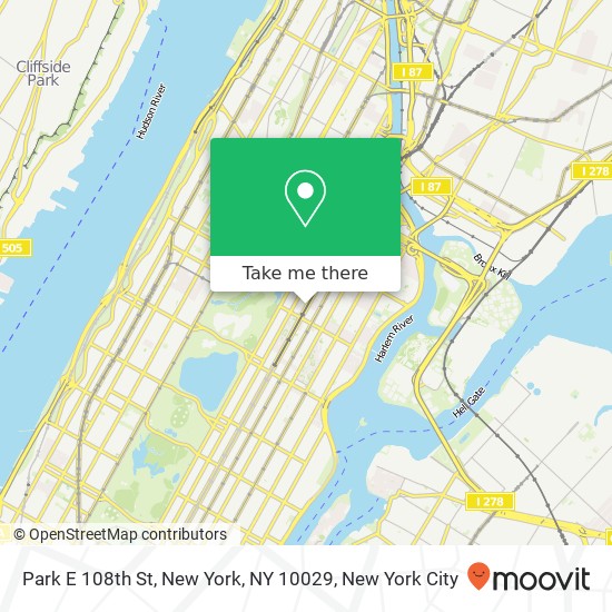 Park E 108th St, New York, NY 10029 map