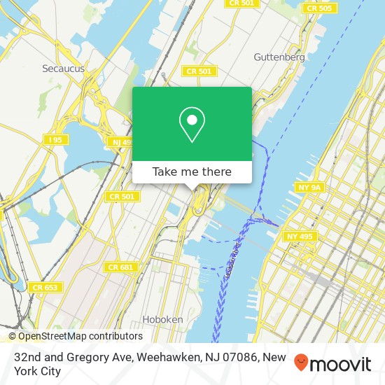 32nd and Gregory Ave, Weehawken, NJ 07086 map