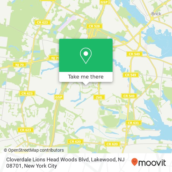 Mapa de Cloverdale Lions Head Woods Blvd, Lakewood, NJ 08701