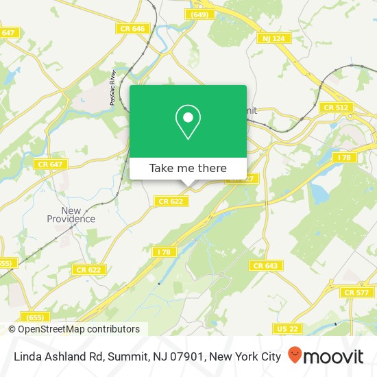 Mapa de Linda Ashland Rd, Summit, NJ 07901