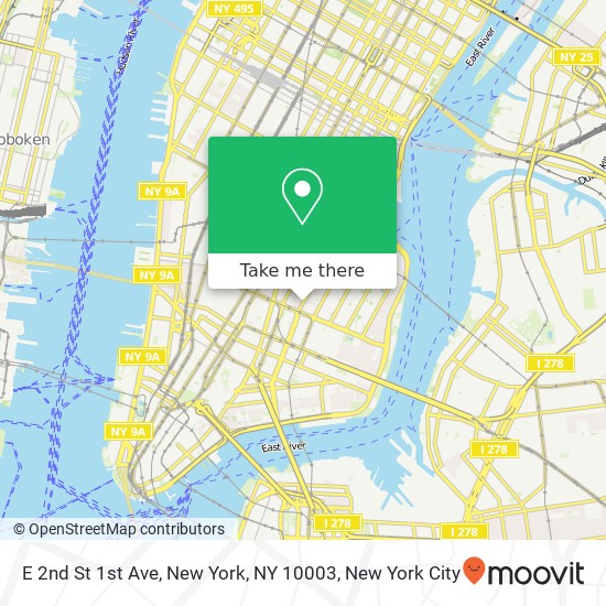 Mapa de E 2nd St 1st Ave, New York, NY 10003