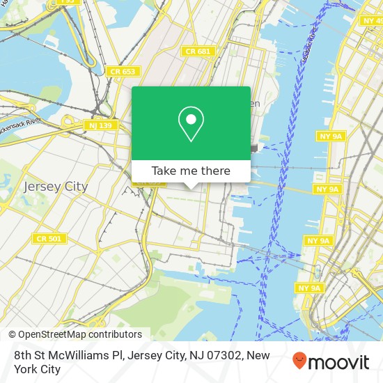 Mapa de 8th St McWilliams Pl, Jersey City, NJ 07302