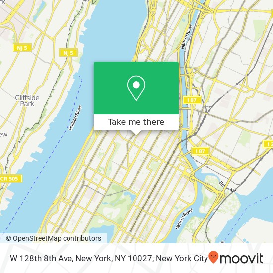 W 128th 8th Ave, New York, NY 10027 map