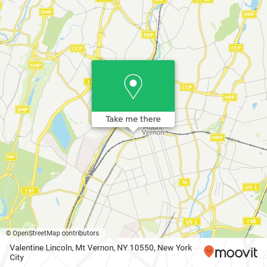 Mapa de Valentine Lincoln, Mt Vernon, NY 10550