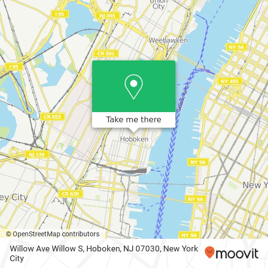 Mapa de Willow Ave Willow S, Hoboken, NJ 07030