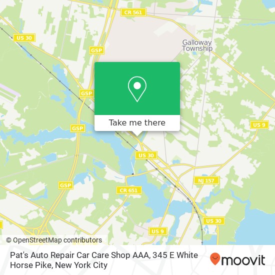 Mapa de Pat's Auto Repair Car Care Shop AAA, 345 E White Horse Pike