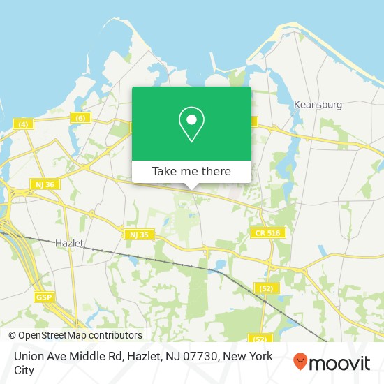 Mapa de Union Ave Middle Rd, Hazlet, NJ 07730