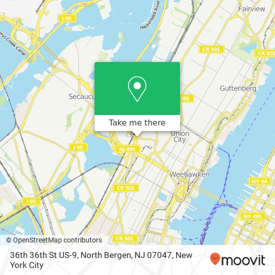Mapa de 36th 36th St US-9, North Bergen, NJ 07047
