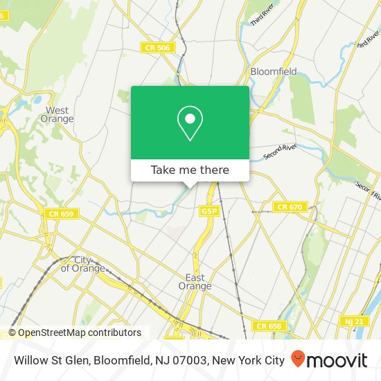 Mapa de Willow St Glen, Bloomfield, NJ 07003