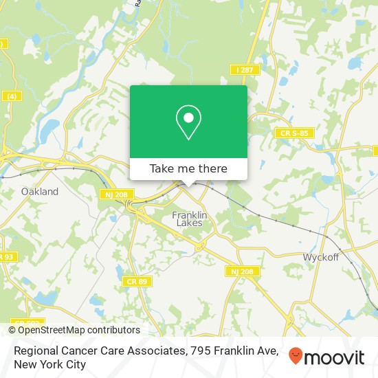 Mapa de Regional Cancer Care Associates, 795 Franklin Ave