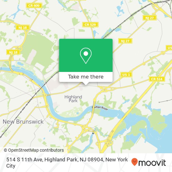Mapa de 514 S 11th Ave, Highland Park, NJ 08904