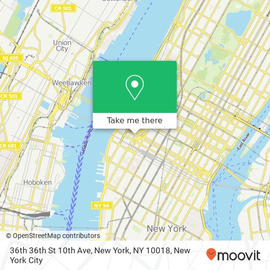 Mapa de 36th 36th St 10th Ave, New York, NY 10018