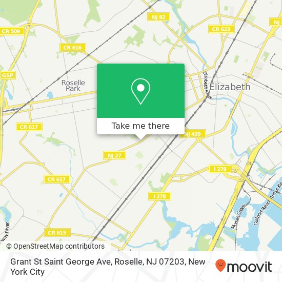 Mapa de Grant St Saint George Ave, Roselle, NJ 07203