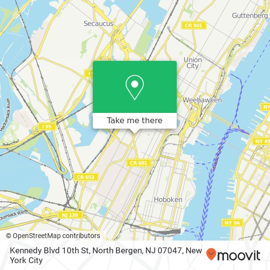 Mapa de Kennedy Blvd 10th St, North Bergen, NJ 07047