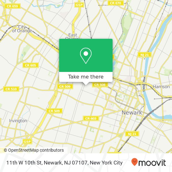 Mapa de 11th W 10th St, Newark, NJ 07107