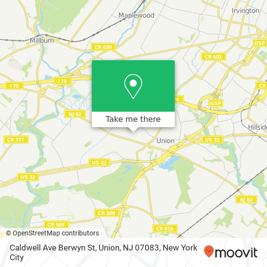 Mapa de Caldwell Ave Berwyn St, Union, NJ 07083