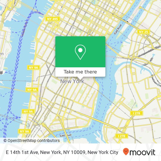Mapa de E 14th 1st Ave, New York, NY 10009