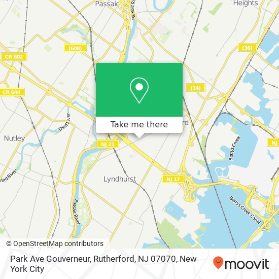 Mapa de Park Ave Gouverneur, Rutherford, NJ 07070
