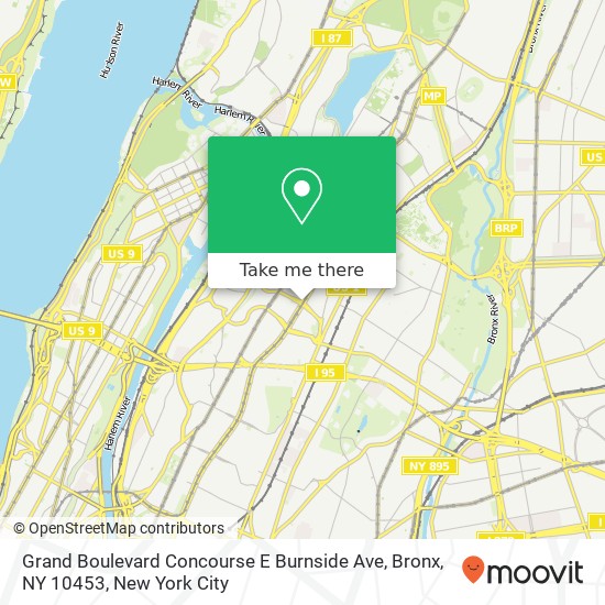 Mapa de Grand Boulevard Concourse E Burnside Ave, Bronx, NY 10453