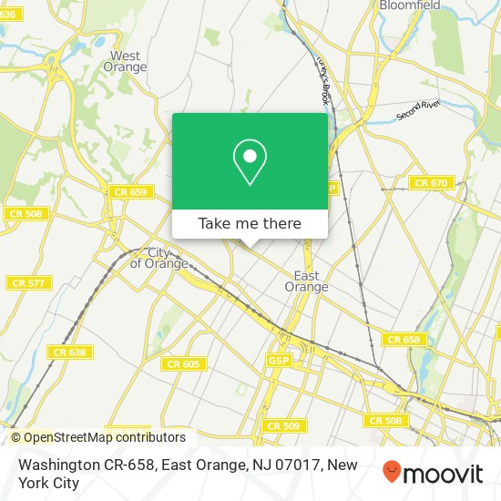 Mapa de Washington CR-658, East Orange, NJ 07017