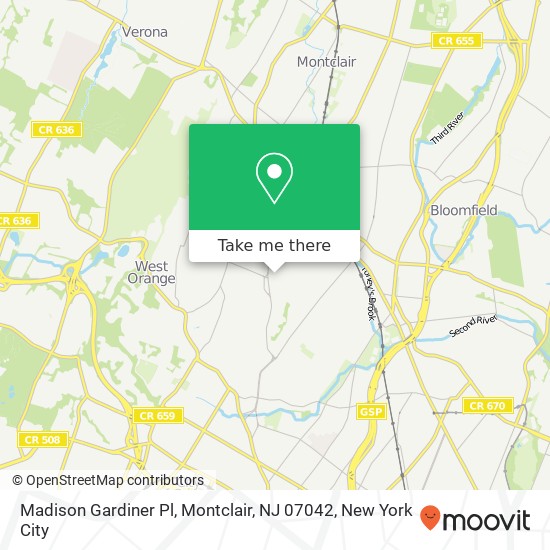 Mapa de Madison Gardiner Pl, Montclair, NJ 07042